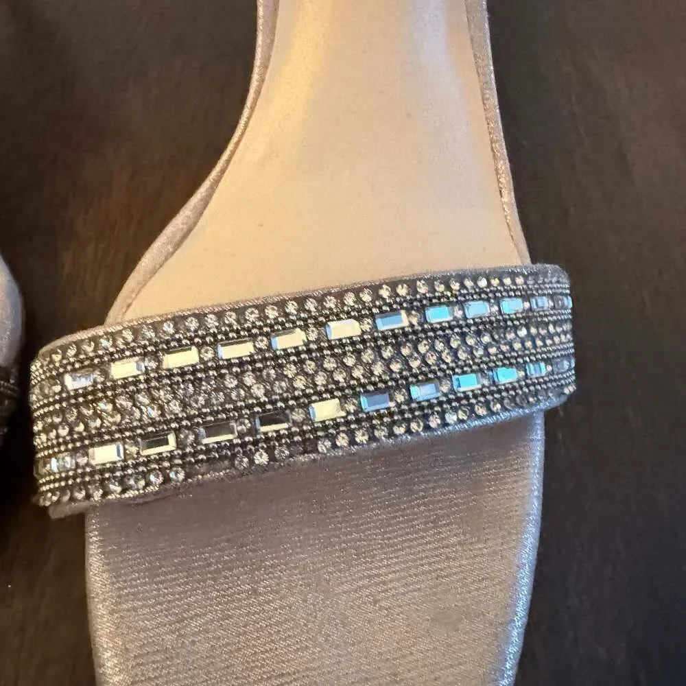 Antonio Melani Embellished Rhinestone Ankle Strap Kitten Heel Sandals 8